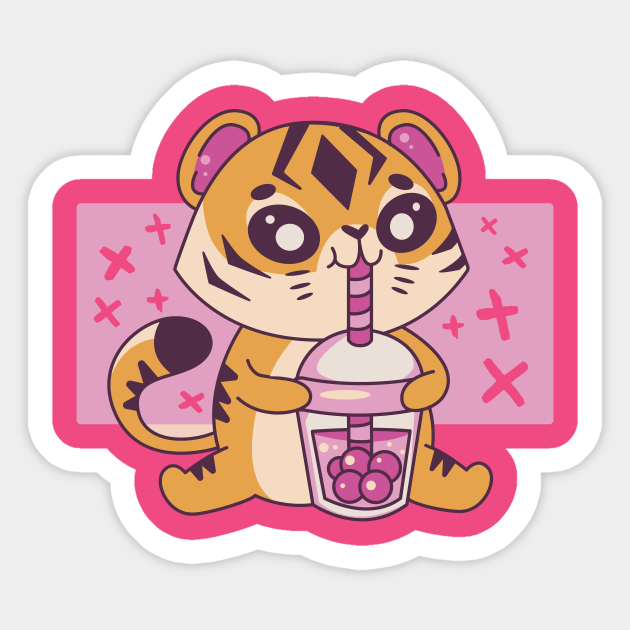 Cute Kawaii Tiger Boba Kawaii Sticker TeePublic